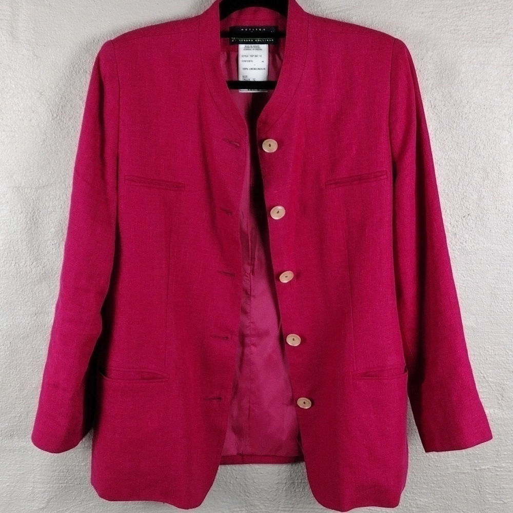 Harve Bernard Petites Pink Linen Long Sleeve Single Breast Button Classic Blazer - Picture 5 of 16